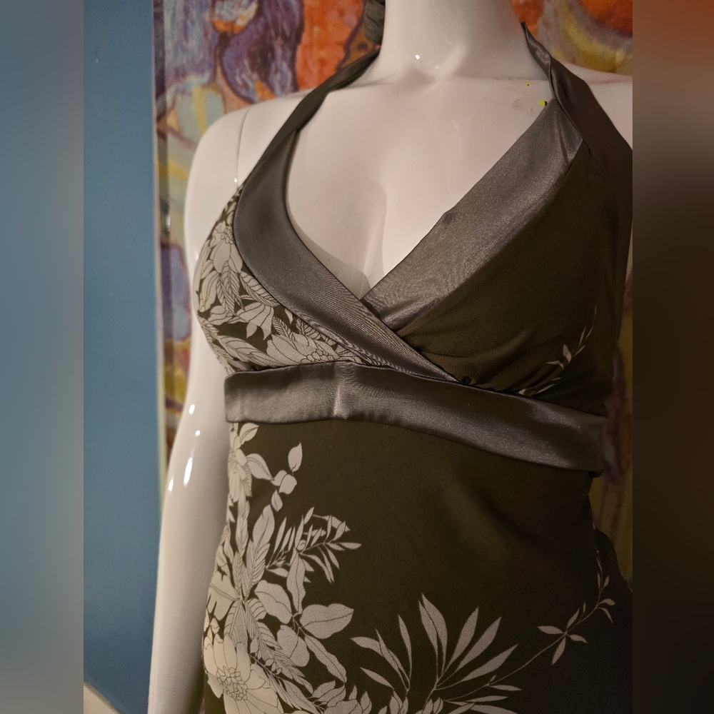 Vintage Charlotte Russe Floral Halter Midi Dress - Olive Green Size Medium - Picture 6 of 6